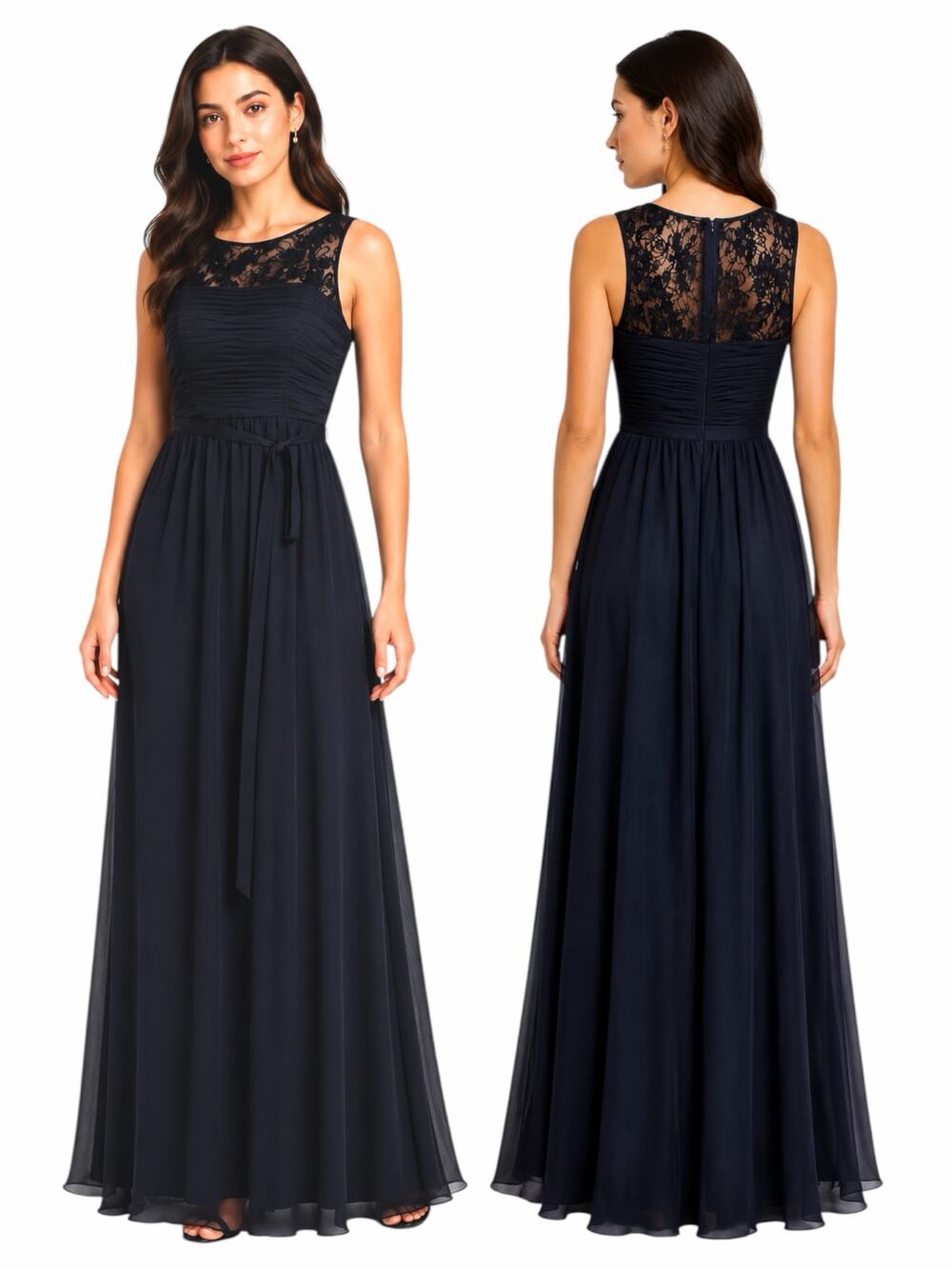Monique Lhuillier Bridesmaid Gown Maxi Dress Belt Tie Black Size 6